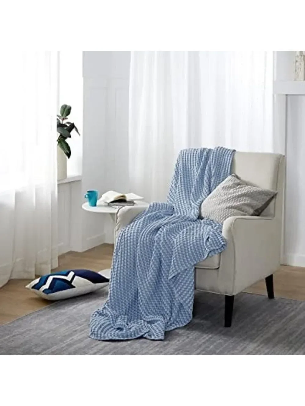 COTTON Waffle Weave Bamboo Blanket King Size Navy Soft Lightweight Bed Blanket - Picture 2 of 6